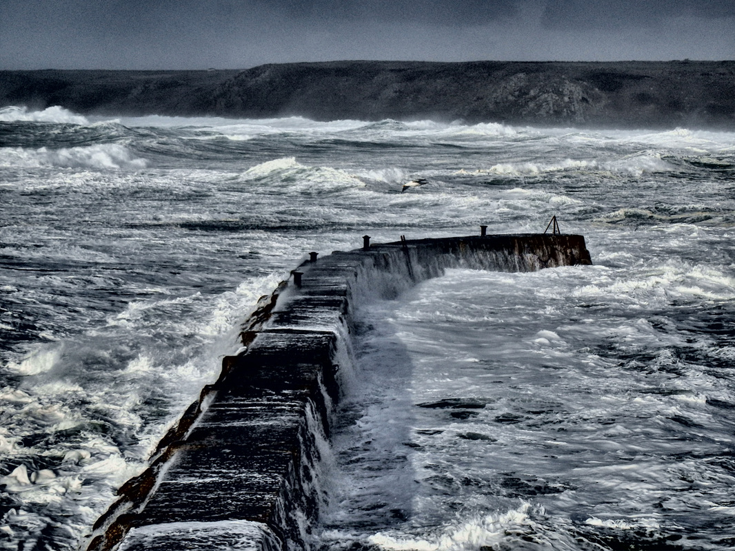 Sennen Breakwater during Storm Imogen