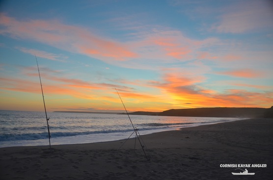 Kayak Fishing at Praa Sands - Praa Sands beach at sunset in low swell