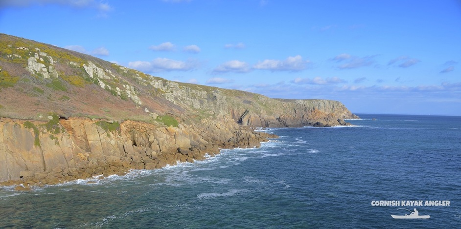 Kayak Fishing at Porthgwarra - looking towards Wireless Point