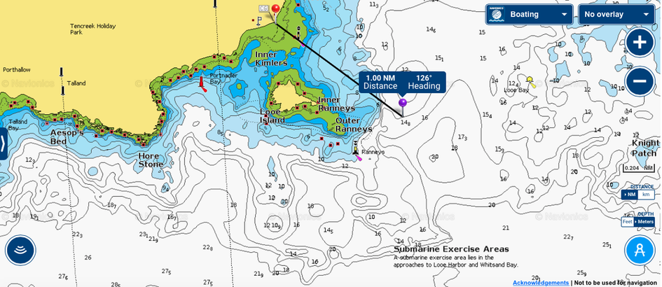 Kayak Fishing at Looe - Bathymetry Chart